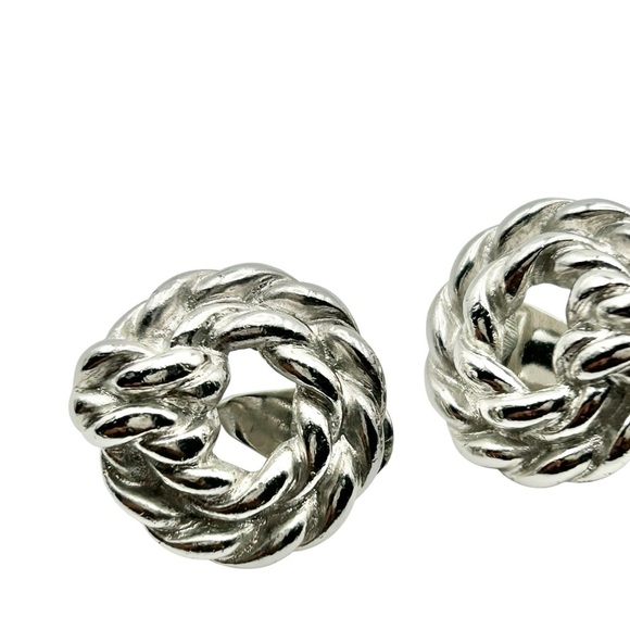 Vintage Silver Monet Rope Knot Stud Earrings Classic Vintage Jewelry - Picture 3 of 5